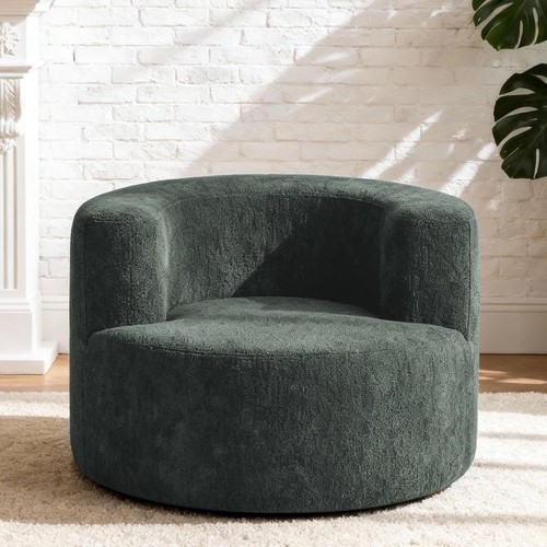 Round boucle swivel armchair - round,